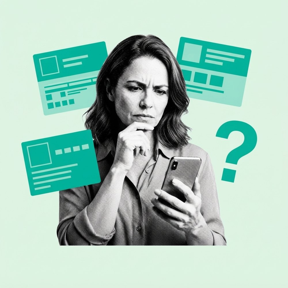 Mulher comparando opções de cursos no celular