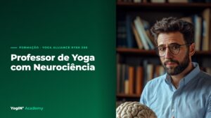 Banner da Formação Professor de Yoga com Neurociência, Daniel De Nardi ao lado de um modelo de cérebro
