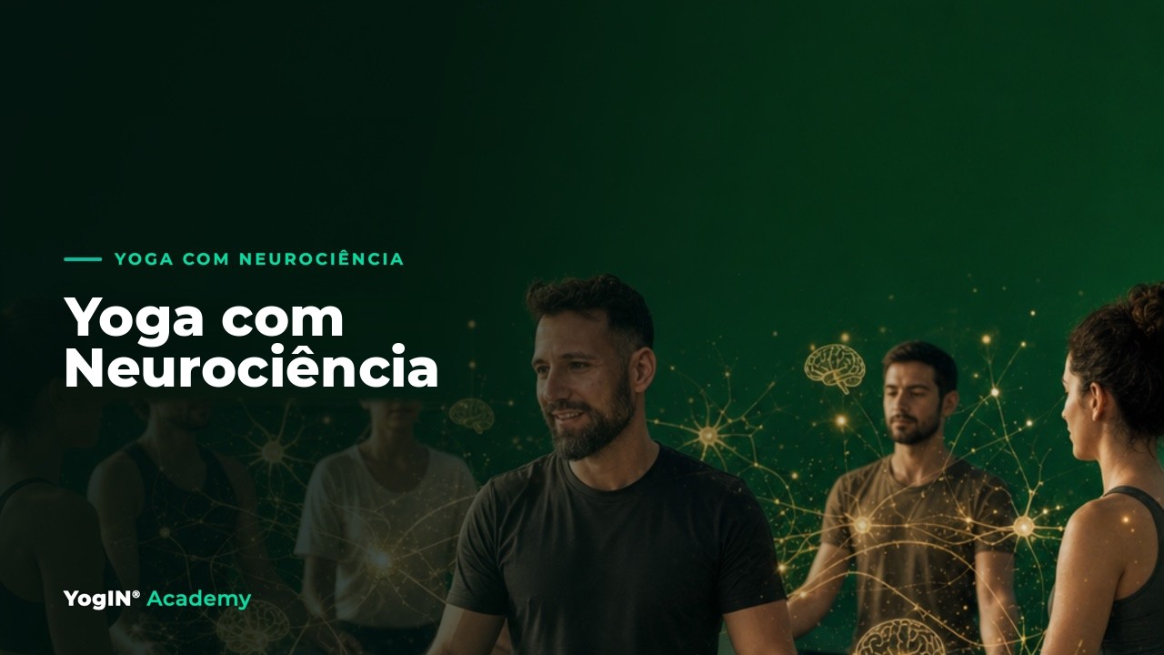 Banner do artigo Yoga com Neurociência, prática com ilustrações de cérebro