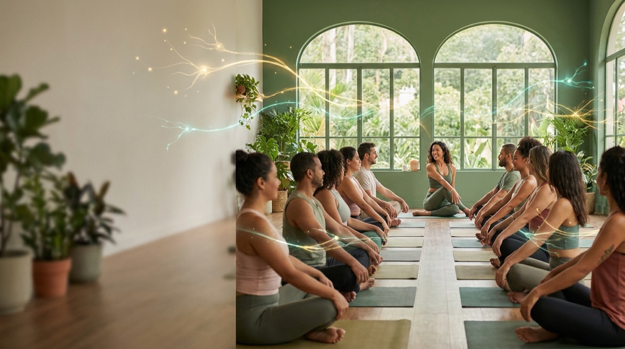 Arte surreal representando o crescimento de turmas de Yoga