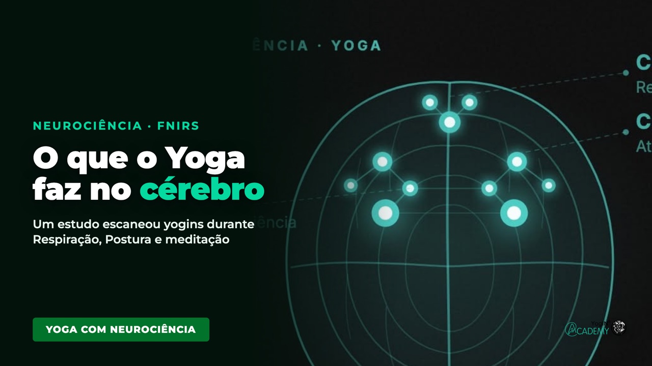 Mapa do córtex pré-frontal sobre uma cabeça, ilustrando estudo de fNIRS sobre Yoga e cérebro