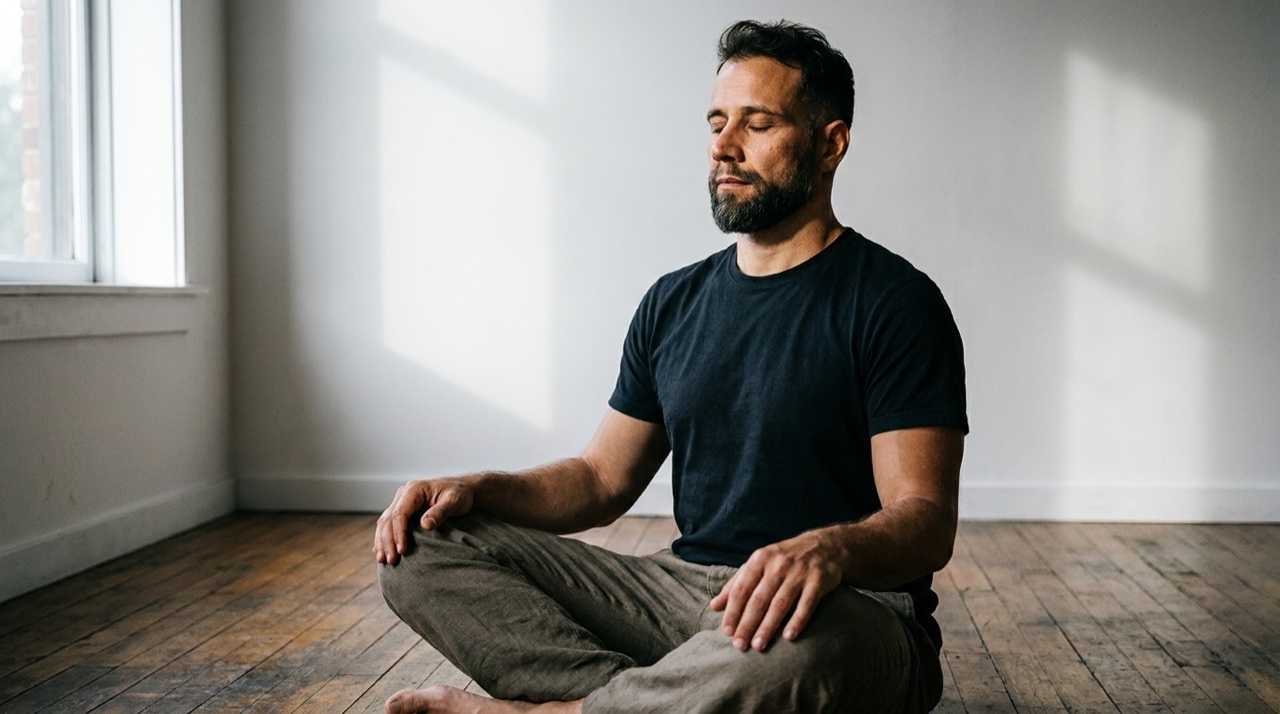 Praticante sentado em meditação, investigando a própria mente